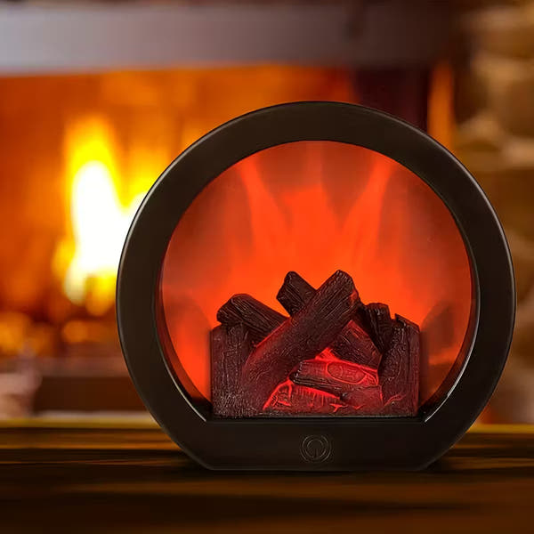 Simulated Flame Fireplace Lamp – Battery-Powered Vintage