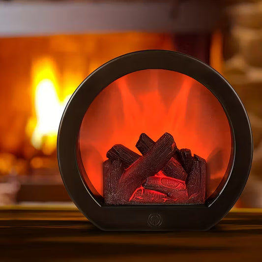 Simulated Flame Fireplace Lamp – Battery-Powered Vintage