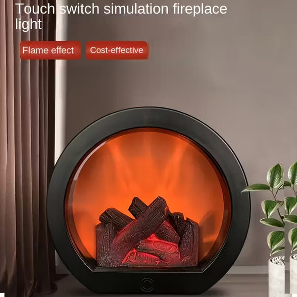 Simulated Flame Fireplace Lamp – Battery-Powered Vintage