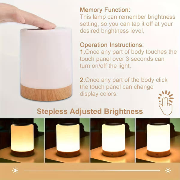 Versatile Touch-Control Night Lamp – USB Rechargeable, Adjustable Color & Brightness